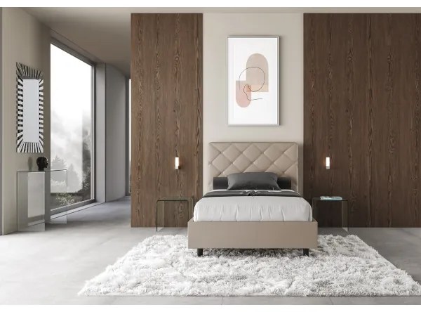 Letto matrimoniale francese senza rete imbottito 140x210 similpelle tortora Priya