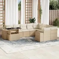 Set Divano da Giardino 10 pz con Cuscini Beige in Polyrattan 3269398