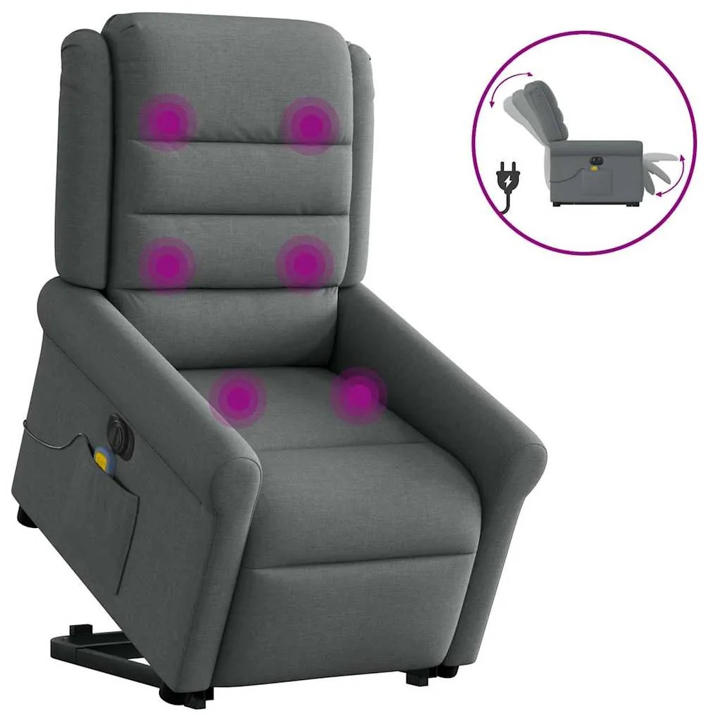 Poltrona Alzapersona Massaggi Elettrica Grigio Scuro Tessuto /