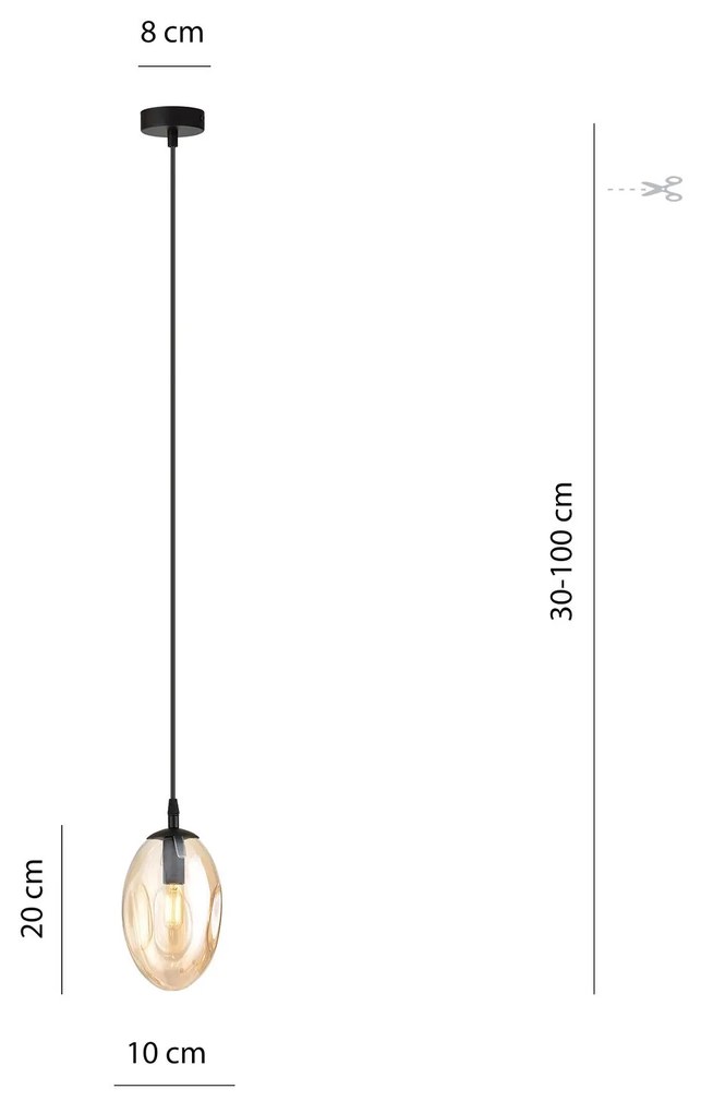 Sospensione Minimal 1 Luce Astral Acciaio Nero E Vetro Ambra