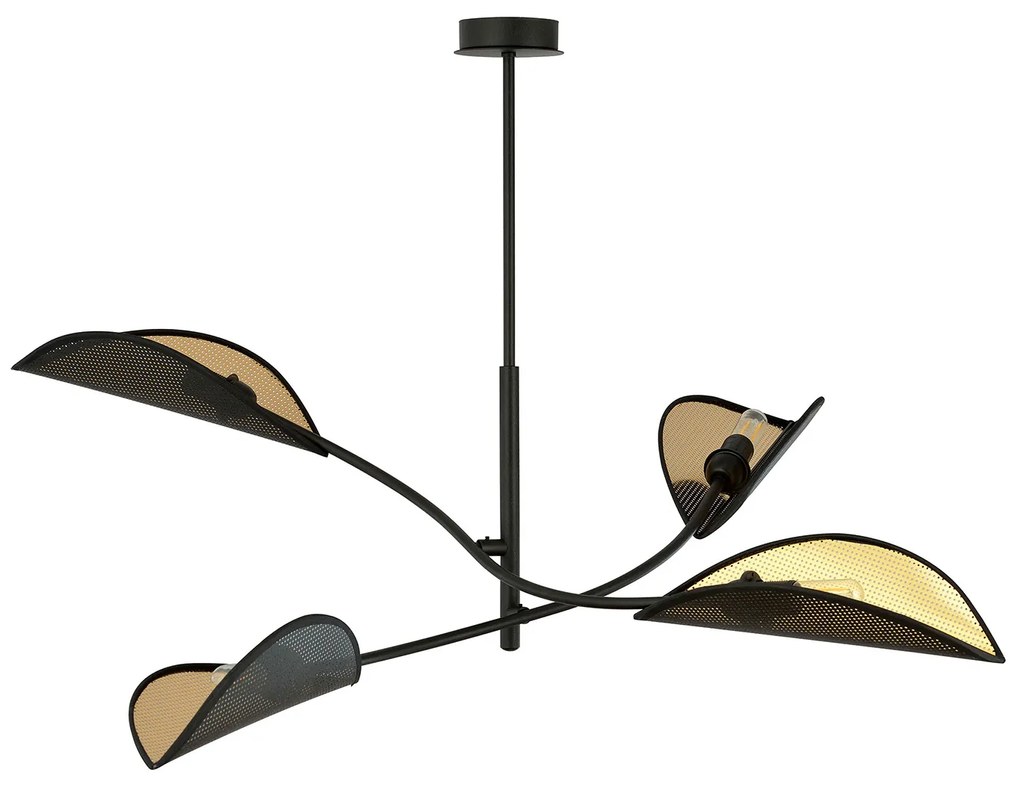 Sospensione Nordica 4 Luci Ares In Acciaio Nero Oro Bracci Regolabili