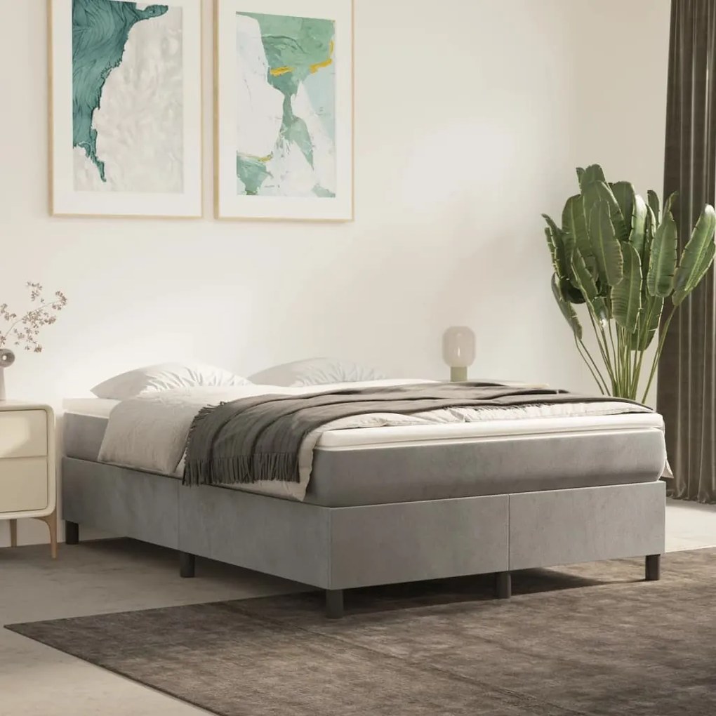 Giroletto A Molle Con Materasso Grigio Chiaro 140x200cm Velluto /