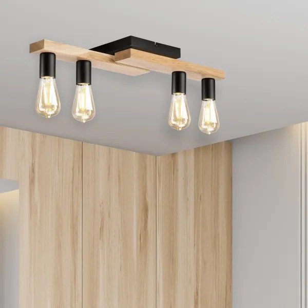 Lampadario a plafone MATTE 4xE27/15W/230V nero/quercia