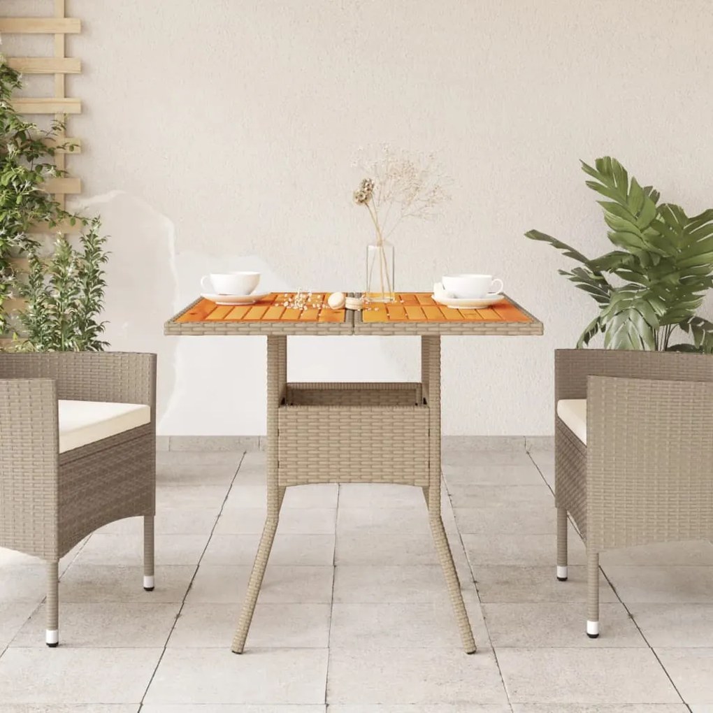 Tavolo da giardino beige 80x80x75 cm polyrattan e legno acacia