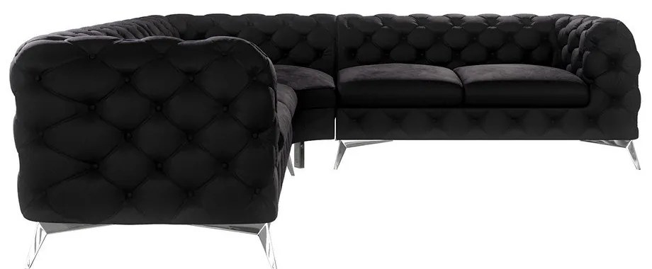 Divano angolare nero con rivestimento in velluto Chelsea – Ropez