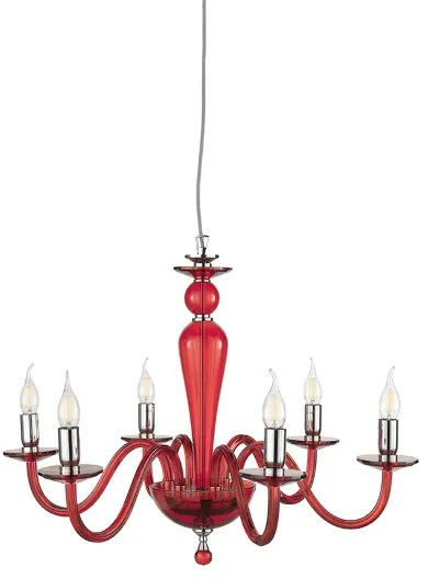 Lampada a sospensione PAGANINI a 6 LUCI in vetro lavorato a mano D70 cm RUBINO
