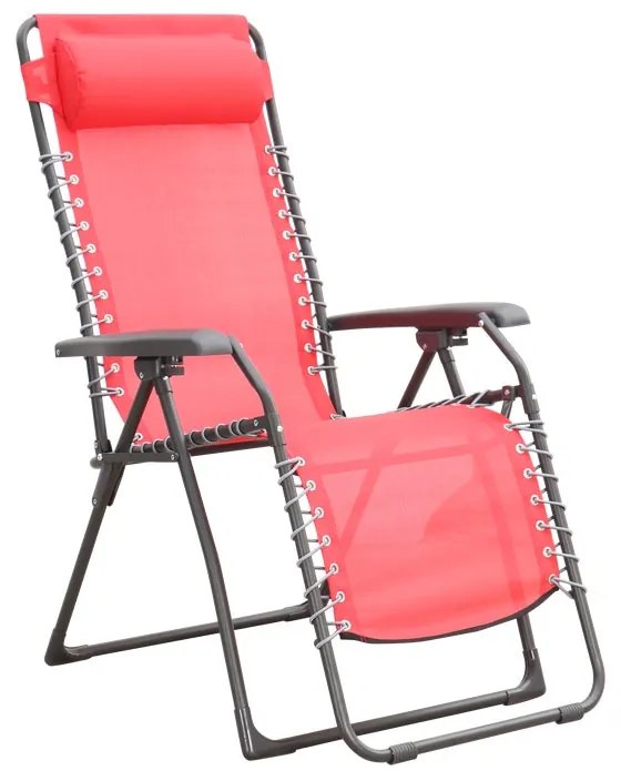 Sedia da giardino con cuscino Relax Chair pieghevole con braccioli 1 posti in acciaio, seduta in textilene rosso L 65 x H 116 x P 91 cm