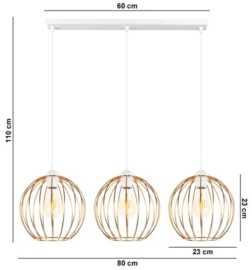 Lampadario a sospensione con filo MATT 3xE27/60W/230V bianco/rame