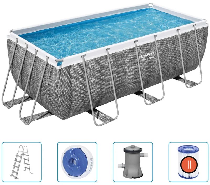 Set Piscina Power Steel Rettangolare 412x201x122 cm Bestway