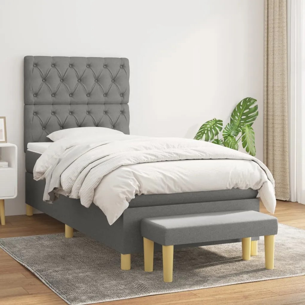 Giroletto A Molle Con Materasso Grigio Scuro 80x200 Cm Tessuto /