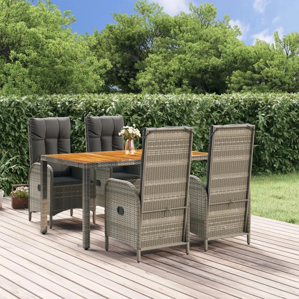 Set Da Pranzo Da Giardino 5 Pz Con Cuscini İn Polyrattan Grigio /