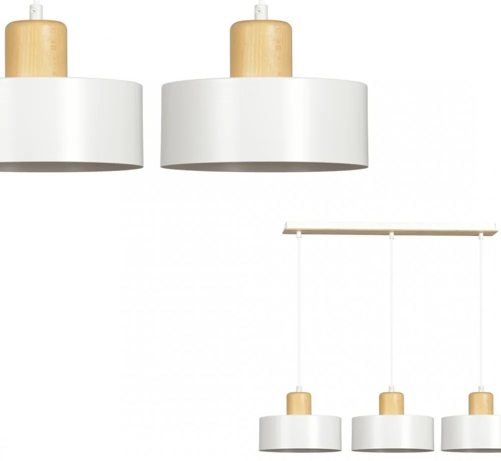 Lampadario a Sospensione in Acciaio e Legno TORIN 3 Nero 3xE27 Colore del corpo Bianco