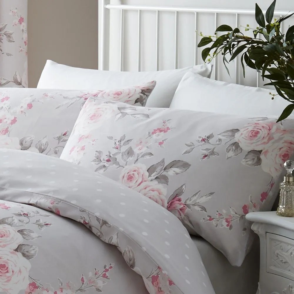 Biancheria letto matrimoniale grigia estesa 230x220 cm Canterbury Floral - Catherine Lansfield