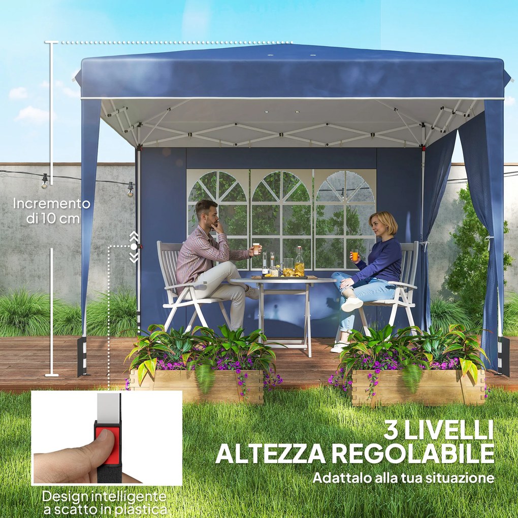 Gazebo Pieghevole 3x3 m con Pareti e Altezza Regolabile Protezione UV 50+ Blu Scuro...