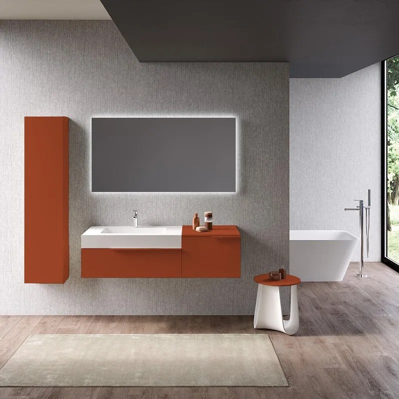 Mobile sottolavabo e lavabo Ginevra rosso siena L 135 x H 36 x P 51 cm 1 vasca