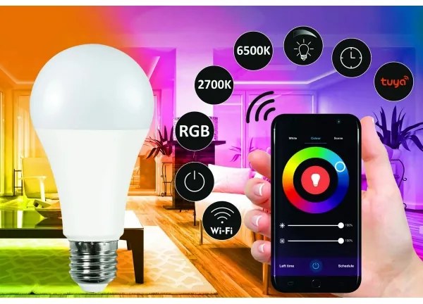RGBW Lampadina LED dimmerabile A65 E27/11W/230V 2700-6500K Wi-Fi Tuya