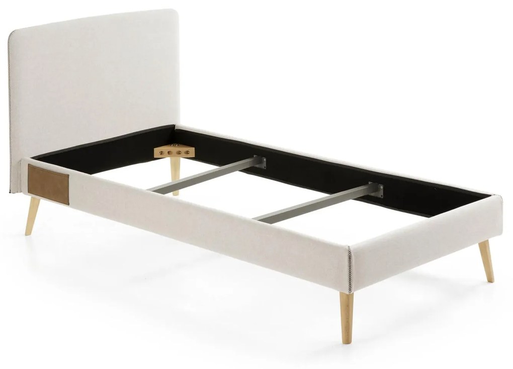Kave Home - Letto Dyla sfoderabile beige, con gambe in faggio massiccio per materasso da 90 x 190 cm