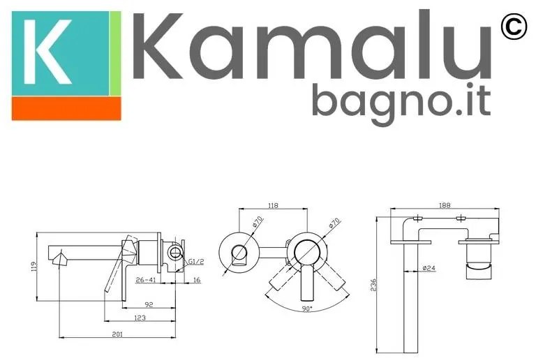 Kamalu - miscelatore lavabo da incasso linea tonda in ottone | kam-t1000