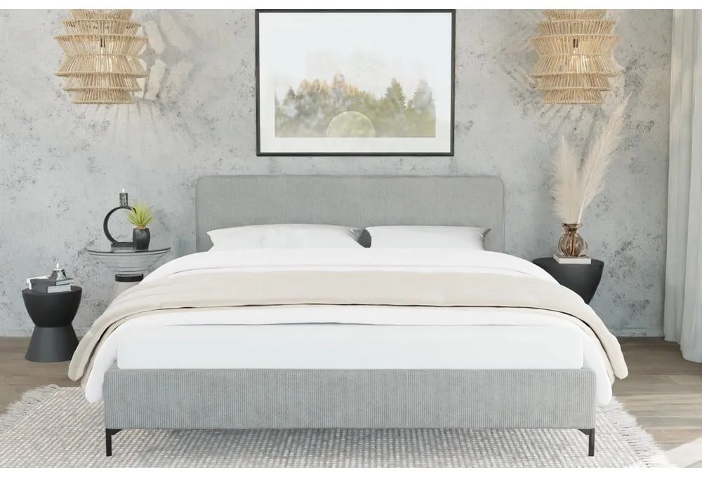 Letto matrimoniale imbottito grigio chiaro con griglia 160x200 cm Barker - Ropez