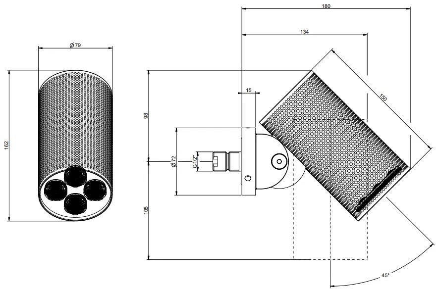 Soffione anticalcare doccia a parete orientabile funzione multi spray steel brushed 239 cesello Spotwater 57231 gessi