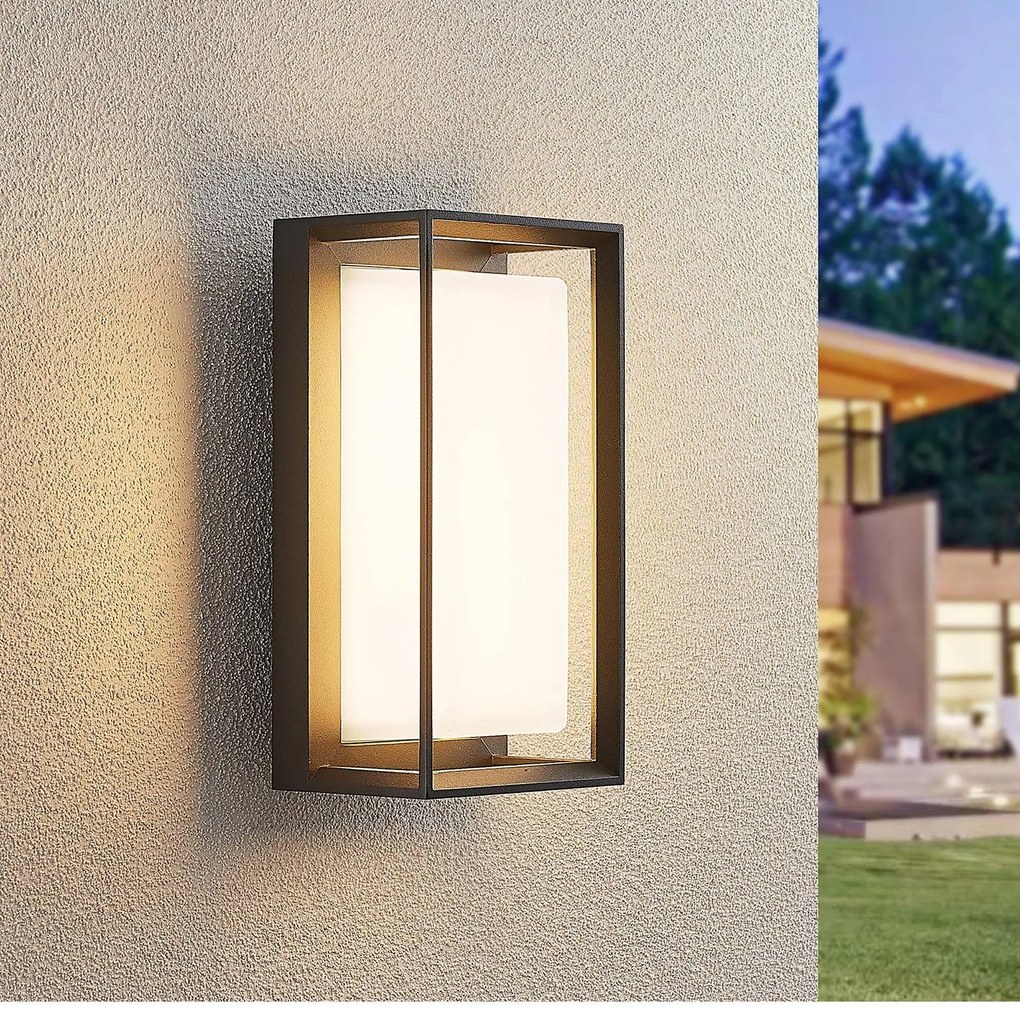 Arcchio Applique a LED Ismera, antracite/opal, IP65, vetro