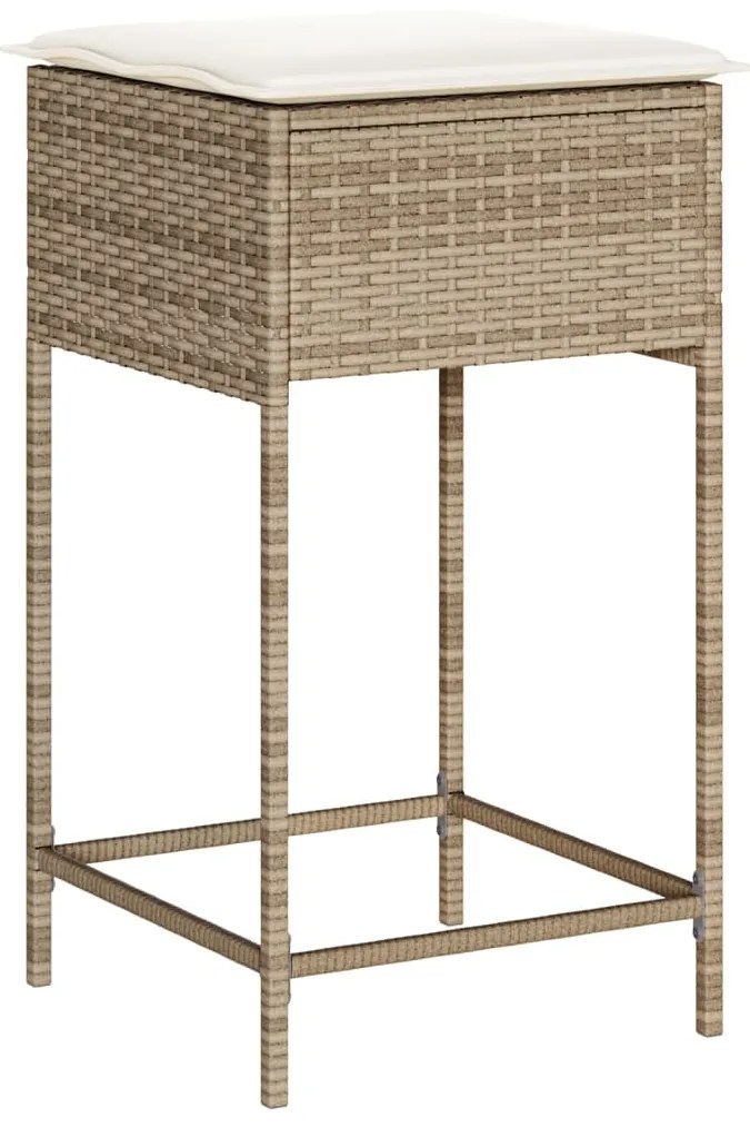 Sgabelli da bar con cuscini 2 pz beige in polyrattan