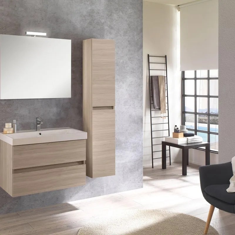 Mobile sottolavabo e lavabo Kora per vasca centrale olmo rousseau in truciolare L 80 x H 57 x P 46 cm 2 cassetti