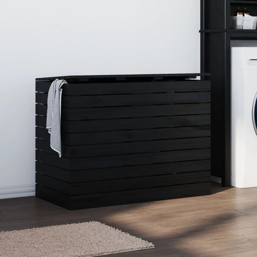 Cesto Per Bucato Nero 88,5x44x66 Cm Legno Massello Pino /