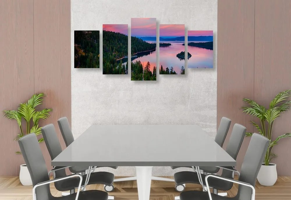 Quadri 5 pezzi – Lago al tramonto