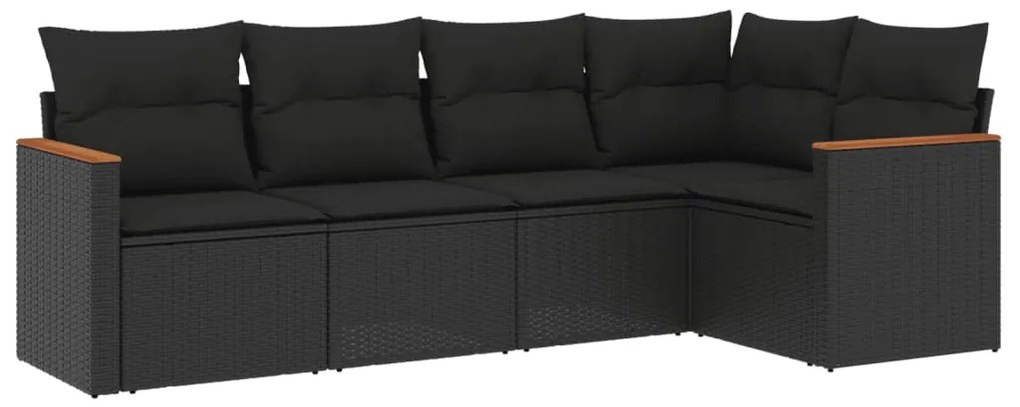 Set Divani da Giardino 5 pz con Cuscini in Polyrattan Nero