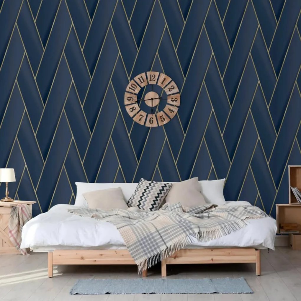 Carta Da Parati Geometric Blu E Oro /