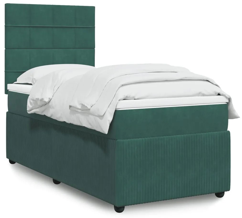 Giroletto A Molle Con Materasso Verde Scuro 80x200 Cm Velluto /