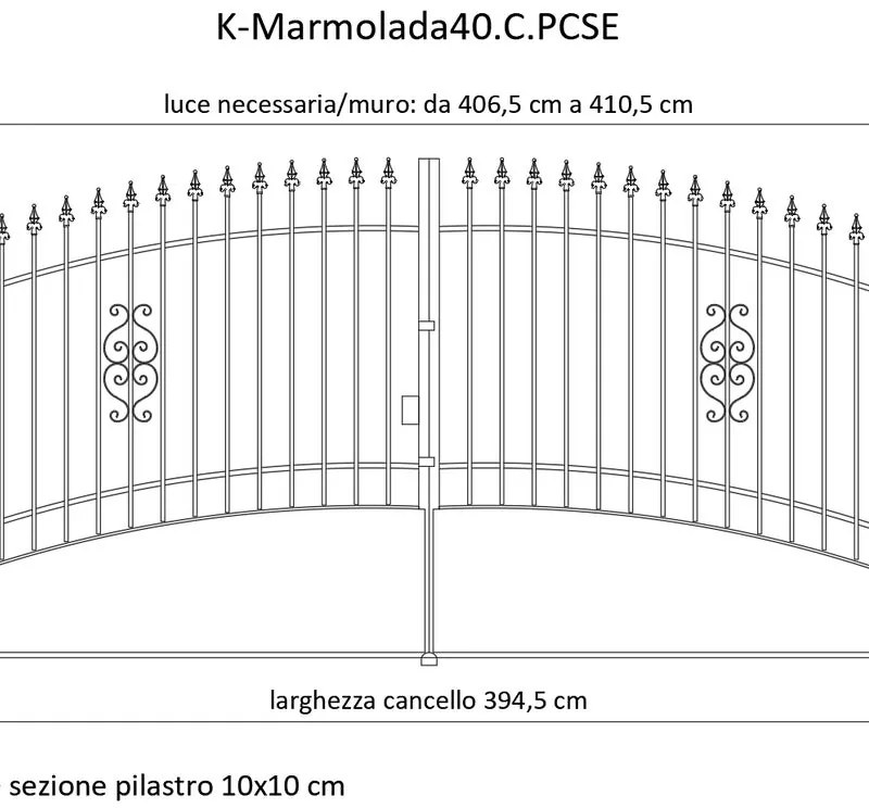 Cancello manuale con serratura elettrica Marmolada in ferro, apertura centrale, L 408.5, H 165-195 cm, di colore ruggine