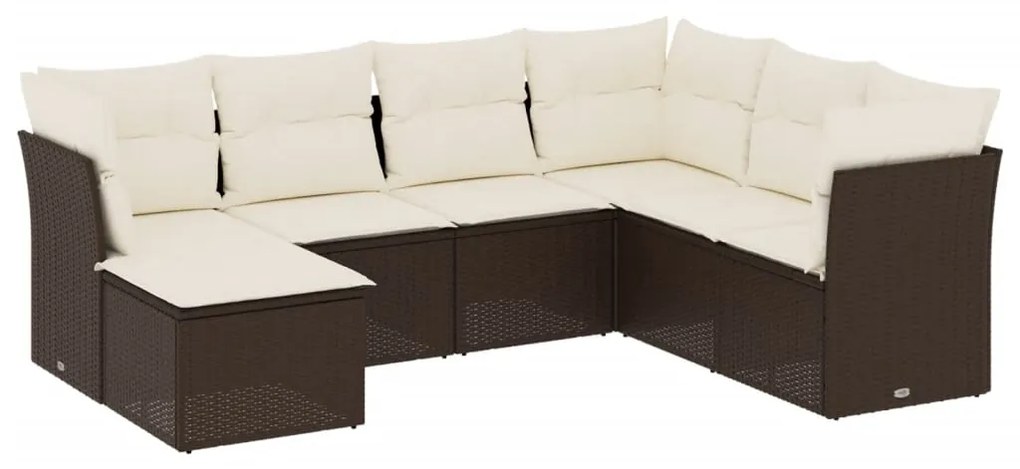 Set divani da giardino 7 pz con cuscini marrone in polyrattan