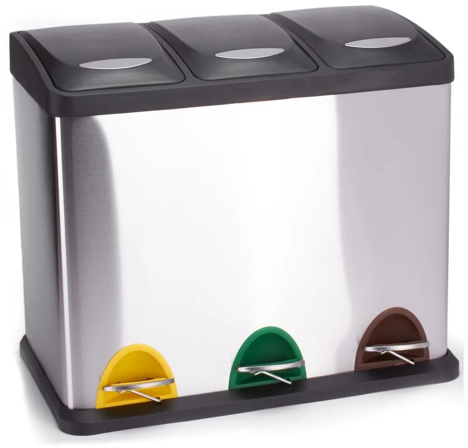 Cestino per la spazzatura color argento opaco in acciaio per raccolta differenziata/con pedale 3x8 l Tri Selectif – MSV