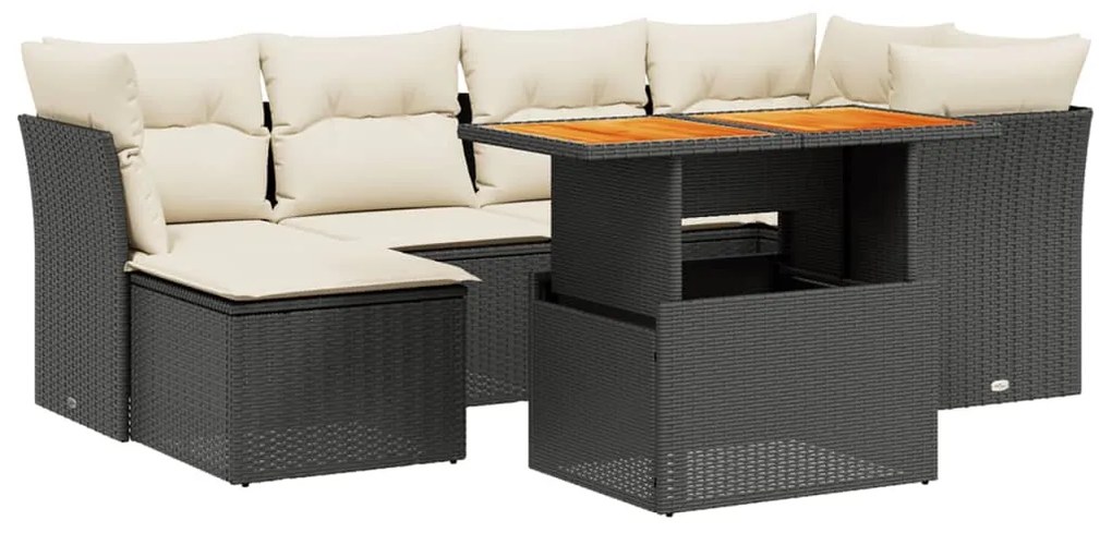 Set divani da giardino con cuscini 7pz nero polyrattan