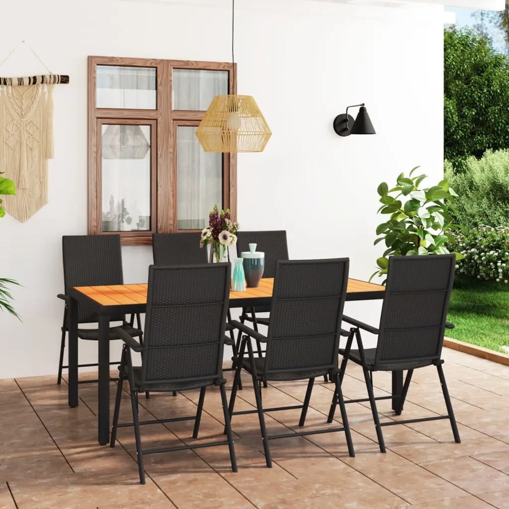 Set da pranzo da giardino 7 pz nero e marrone
