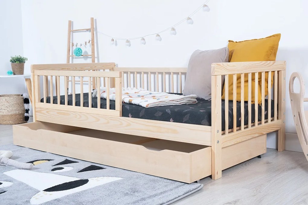 Letto per bambini con barriera TEDDY - naturale - letto senza spazio di archiviazione 140x70 cm