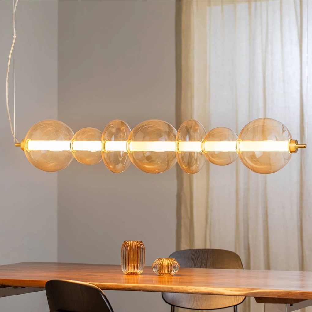 Eko-Light Lampada LED a sospensione Daphne, vetro ambra trasparente, lunghezza 118 cm