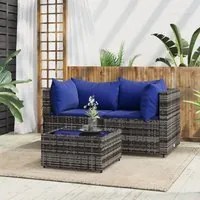 Set Divani da Giardino 3 pz con Cuscini in Polyrattan Grigio 319843