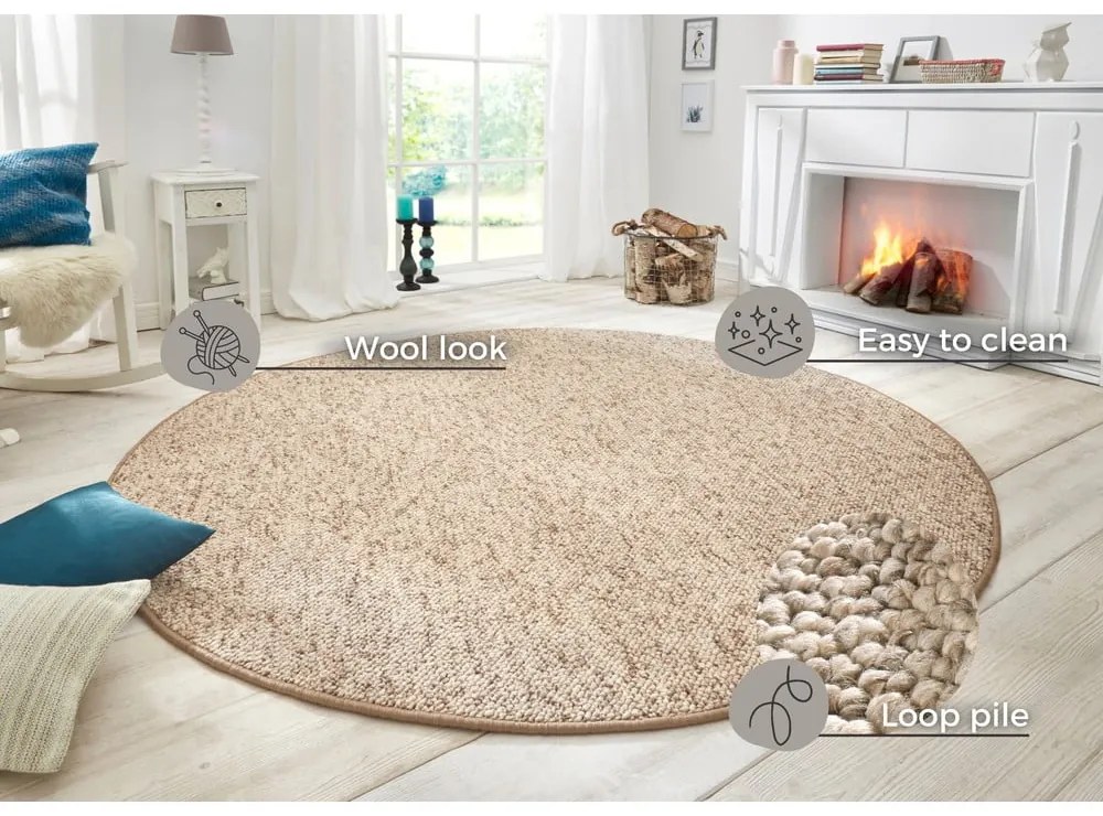 Tappeto rotondo marrone chiaro ø 133 cm Wolly - BT Carpet
