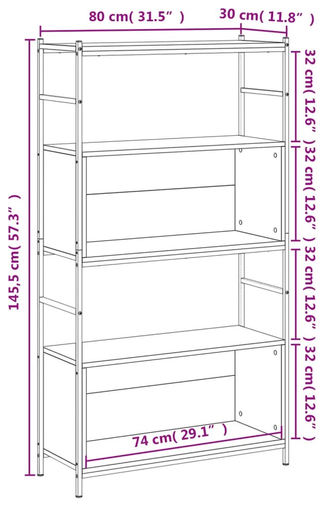 Libreria Grigio Sonoma 80x30x145,5 cm Legno Multistrato e Ferro