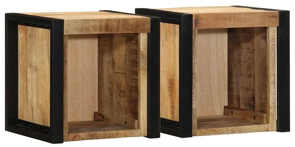 Comodini 2 Pz 40x35x40 Cm İn Legno Massello Di Mango Grezzo /