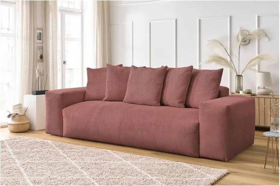 Divano in rosa chiaro con rivestimento in velluto a coste 280 cm Voltaire – Bobochic Paris