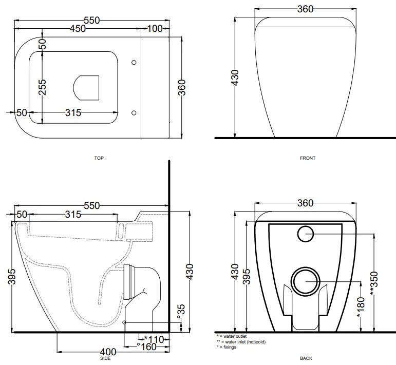 Cielo Shui Wc a pavimento con scarico parete trasformabile a terra con curva tecnica senza sedile in ceramica talco