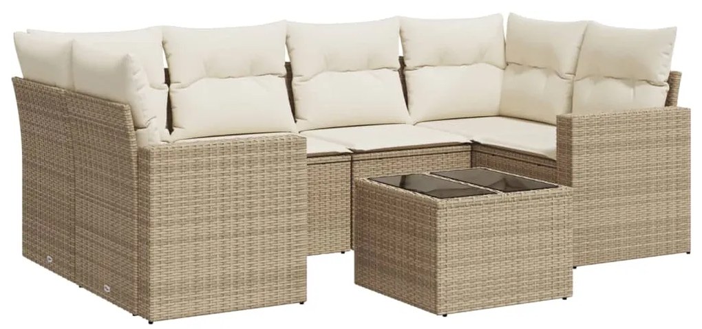 Set divani da giardino 7 pz con cuscini beige in polyrattan