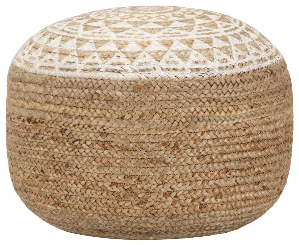 Pouf Lavorato A Mano Bianco 45x30 Cm İn Juta /