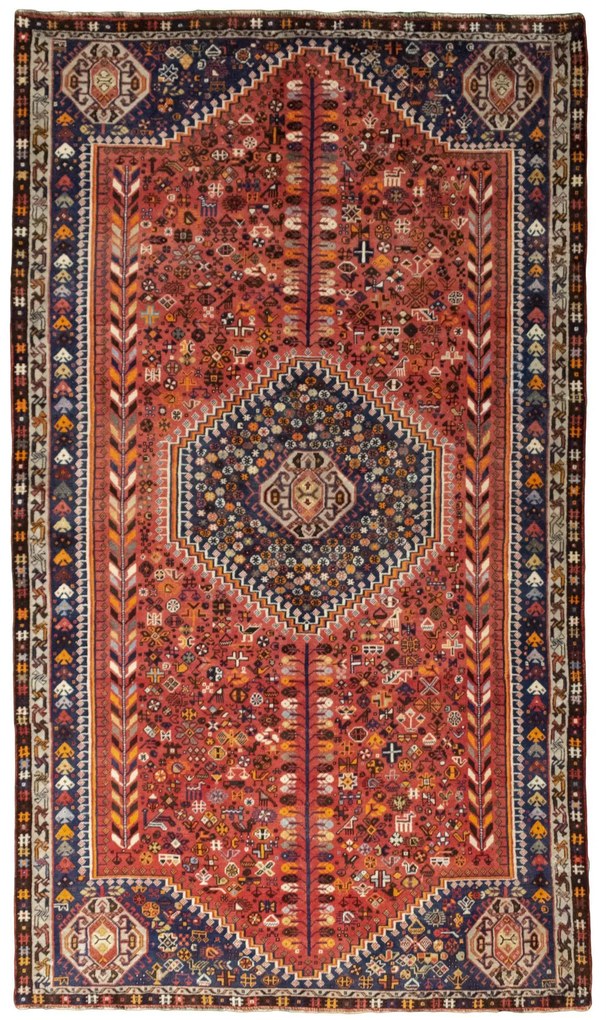 Shiraz Tappeto 280 x 160 Rosso (Iran) Annodato A Mano