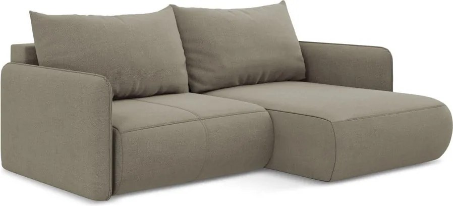 Divano angolare beige allungabile/con contenitore (con penisola a destra) Nanea – Makamii