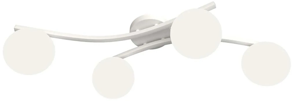 Plafoniera 4 Luci Hel In Accciaio Bianco E Sfere In Vetro Bianco